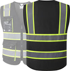 JKSafety Hi Vis Reflective Safety Vests for Men Women High Visibility Vest with Pockets Mesh Fabric Construction Safety Apparel Neon Vest for Work (220-Black 5XL)
