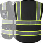 JKSafety Hi Vis Reflective Safety Vests for Men Women High Visibility Vest with Pockets Mesh Fabric Construction Safety Apparel Neon Vest for Work (220-Black L)