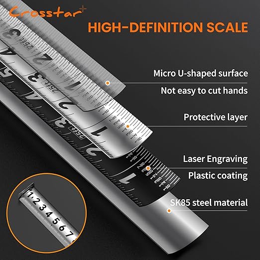 Crosstar 2 Pack 25FT Magnetic Self-Locking Stainless Steel Tape Measure, Double-Sided Scale, Waterproof & Rustproof Retractable Measuring Tape with Hollow Design for Home, Industrial, Woodworking