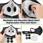 BASE CAMP Silver and Black Upgrade M Plus Dust Mask, Reusable Respirator Face Mask with 6 Activated Carbon Filters, Safety Work Masks for Woodworking, Construction, Yard Lawn Paint, Dust
