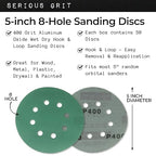 Sanding Discs 5 Inch 8 Hole 400 Grit - Heavy-Duty Hook & Loop Wet Dry Film Sandpaper Discs - Very Fine Sand Paper for Random Orbital Sanders - Wood, Automotive, Epoxy, etc - 50 Pack Box