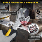 TOPLINE 6-Piece Pliers and Wrench Set, 8” Adjustable Wrench, 10” Groove Joint, 10” Slip Joint, 8” Linesman, 8” Long Nose, 6” Diagonal Pliers for Home Repair and Daily Use