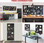 4Pcs Metal Pegboard Panels for Wall，Peg Boards for Garage Tools Pegboard Storage Organizer for Workbench, Shop，Bathroom，Office and Gaming Setup With Customizable Hanging Solutions (Black, 24" x 12")
