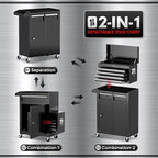 Crownland 5-Drawer Rolling Tool Chest with Wheels, Lockable 2 in 1 Detachable Tool Cabinet wit Drawers and Black Liners, Garage Top Toolbox & Bottom Storage Cart with Side Hooks(Black)