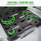 Premium Outside Micrometer Set 0-4" / 0.0001" (0-1"/1-2"/2-3"/3-4") Precision Machinist Tools w/Carbide Tips, Standards, Ratchet Stop, Green