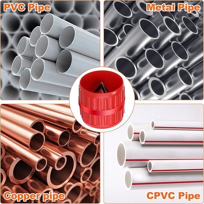 1/4'' - 1'' Depth Gauge and Pipe Deburring Tool Kit, 1/8'' to 1-5/8'' Inner Outer Reamer Pipe Tubing Chamfer Tool for PVC PPR Brass CPVC PE-RT Aluminum