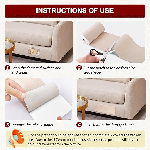 Linen Repair Tape 16x90 inch, Self Adhesive Fabric Patches, Linen Patch Tape Kit, Fabric Repair Tape for Couch Sofas, Headboards, Chairs, Pillows, Curtains, Couches - Light Brown