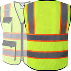 JKSafety Hi Vis Reflective Safety Vests for Men Women High Visibility Vest with Pockets Mesh Fabric Construction Safety Apparel Neon Vest for Work (220-Yellow S)