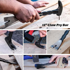HAUTMEC 3 PCS Pry Bar Set, 15" Flat Pry Bar, 12" Cats Paw Nail Puller Tool and 8" End Cutting Pliers, Heavy Duty Dorp Forged Crowbar Pry Tool for Prying, Lifting and Removing Tasks, HTASM25022