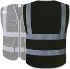 JKSafety 9 Pockets High Visibility Safety Vest for Men and Women, Hi-Vis Reflective Black Safety Vests with Zipper Front, Meet ANSI/ISEA Standards(159-Black M)