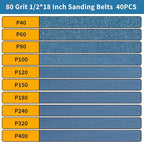 40-Piece 1/2 x 18 Inch 80 Grit Zirconia Sanding Belts, Heavy Duty Long-lasting Mini Sanding Bands for Belt Sander, Rust Paint Removal, Wood Metal Grinding and Finishing