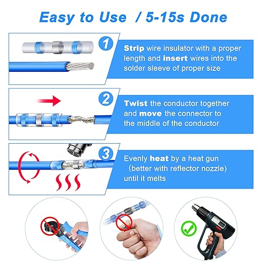 Kuject Heat Shrink Solder Seal Wire Connectors Kit 1200PCS, Waterproof Butt Connector Heat Shrink Electrical Terminals, Insulated Solderless Wiring Splice Connectors for Marine Automotive Boat Truck