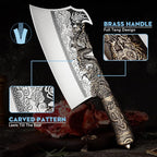 ROCOCO 2lb Dragon Butcher Knife Heavey Duty Cleaver Knife for Meat Bone Cutting 9.5" Cool Big Viking Camping Chopper Cutter with Sheath Birthday Father Mother Christmas Gift Idea Men