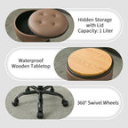 Drafting Chair with Storage, Adjustable Desk Stool with Wheels 20.67"-24.61", Coffee Brown Ergonomic Office Stool