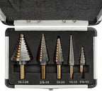 Step Drill Bits, 5PCS HSS Titanium Step Drill Bit Set,50 Sizes High Speed Steel Step Bits for with Aluminum Case
