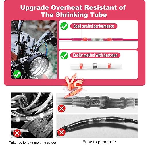 Kuject 400PCS Solder Seal Wire Connectors AWG 22-18, Red Solder Seal Heat Shrink Butt Connectors Terminals Solder Sleeve Waterproof Wire Splice Connector for Marine Automotive Boat Wire Joint