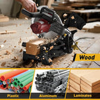 10-inch Compound Miter Saw, 5000RPM, 15 Amp, Single Bevel 0-45° with Extension Table, 36T Blade, Power Saw for Metal, Plastic, Wood, Laminates
