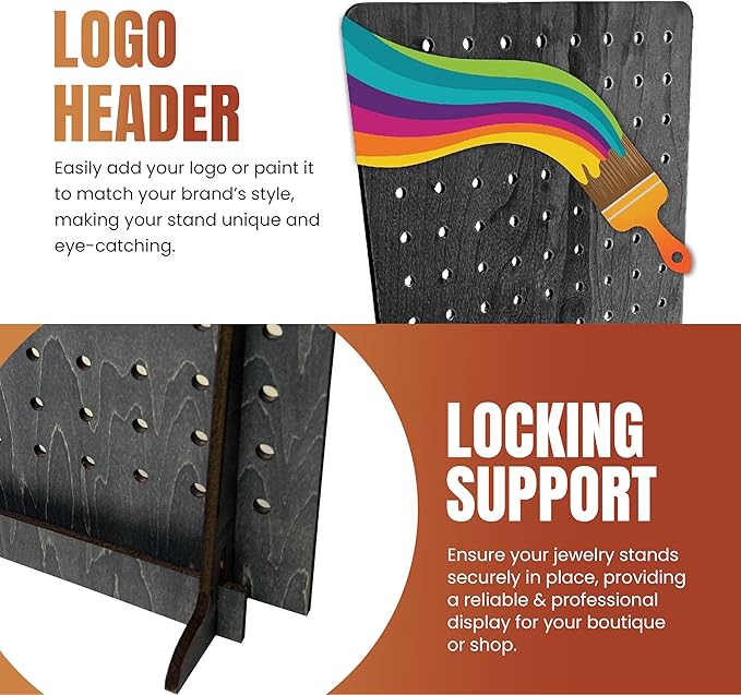 Torched Pegboard Display Stand for Jewelry, Craft Shows, Selling, Vendor Events, Tools, Peg Board Accessories Rack Organizer, XXL 15.75" L x 4.3" W x 23.75" H, Ebony