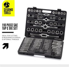 Segomo Tools 110 Piece Hardened Alloy Steel SAE Tap And Die Threaded Set With Case - TD110SAE
