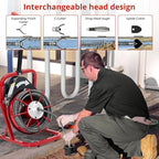 50Ft 3/8 Inch Electric Drain Cleaner Machine Auto Feed Drain Auger for 1 to 4 Inch Pipes Professional Sewer Snake with 4 Cutters Gloves Heavy Duty Clog Remover