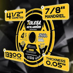 TOLESA Diamond Cutting Wheel 4 1/2 x 7/8 Inch for Metal, Cut Off Wheel with 5000+ Cuts on Rebar, Steel, Iron and INOX, 3 Pack