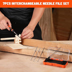 ValueMax 7PCS Interchangeable Needle File Set, Small File Set Includes Flat, Flat Warding, Round, Half-Round, Square, Triangular File and A Handle, Suitable for Shaping Metal, Wood, Jewelry, Plastic