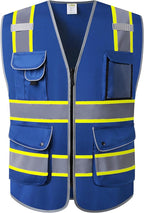 JKSafety 9 Pockets Hi-Vis Safety Vest High Visibility Reflecitive Safety Vests for Men and Women Work Utility PPE Work Gear ANSI/ISEA compliant (902-Blue 3XL)