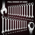 Premium 24-Piece Ratcheting Wrench Set, SAE & Metric Combination Wrenches, 8-19mm / 1/4"-7/8", 72-Tooth Ratchet Spanners, Chrome Vanadium Steel with Roll-Up Pouch for Mechanics