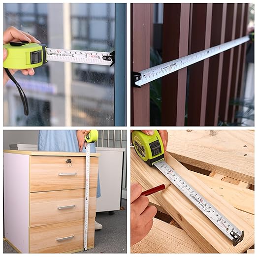 HAUTMEC Tape Measure 25ft with Dual Scale Metric and Imperial 1/8 Fractions Measuring Tape Compact Economical for Home DIY Renovations Crafting Quick Fixes HT0325-TM