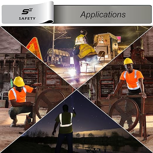sesafety Hi Visibility Shirts for Men, Safety Shirts with Reflective Strips Class 2, Hi Vis Construction Work Shirt with Pocket Orange 5XL