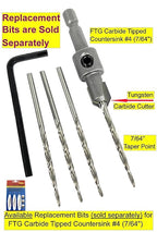 FTG USA #4 (7/64") Tungsten Carbide Tipped Countersink Drill Bit with Tapered Drill Bit, 1/4 Inch Quick Change Hex Shank and Allen Wrench