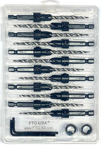 FTG USA Countersink Drill Bit Set for Wood with Tapered Drill Bit 6 Pc #8 (11/64"), 6 Pc #10 (3/16")