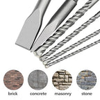 6Pcs SDS Plus Rotary Hammer Drill Bit Set,Concrete Drill Bit Kit with Point Chisel,Flat Chisel,Cross Type Double Thread Carbide Material for Concrete,Stone,Brick,5/32 3/16 1/4 3/8"
