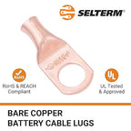 SELTERM 10pcs 8 AWG - 3/8" Stud - Battery Lugs, Heavy Duty Wire Lugs, Ring Terminals, Battery Cable Ends,8 Gauge Terminals, UL Bare Copper Eyelets Electrical Battery Terminal Connectors