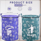 2 Pcs 30 Gallon Collapsible Trash Can Portable Waterproof Reusable with Zippered Lid for RV's, Camping, Recycling, Yard Waste, Leaf Bag, Children Toy Bin (Trash and Recycling)
