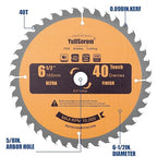 6-1/2 inch Circular Saw Blade 40T 60T Combo Pack with 5/8" Arbor，Ultra Fine Finish for Wood Cutting, Thin-Kerf (6-1/2 Inch 60T+40T)
