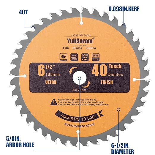 6-1/2 inch Circular Saw Blade 40T 60T Combo Pack with 5/8" Arbor，Ultra Fine Finish for Wood Cutting, Thin-Kerf (6-1/2 Inch 60T+40T)