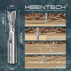KEENTECH 1/2" Shank Downcut 2 Flute Flat Tip Sprial Router Bit for CNC Router Machine, 1/2" Cutting Diameter, 1-1/8" Cutting Depth, for Wood Cutting, Custom Furniture, Slot Mortise, Engraving