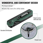 WORKPRO 2-in-1 Folding Knife/Utility Knife, Quick-Change Box Cutter with Belt Clip, Liner Lock, and G10 Handle, Extra 10 SK5 Blades Included, Green