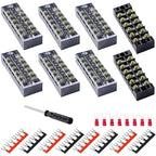 Terminal Block (8 Sets) 8Pcs 6 Positions Dual Row 600V 25A Screw Terminal Strip Blocks with Cover&8Pcs Pre-Insulated Barrier Termina Block Strip& 48Pcs Insulated Fork Wire Connector