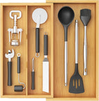 Lifewit Utensil Drawer Organizer, Expendable Cooking Silverware Tray for Kitchen Drawer, Bamboo Adjustable Cutlery Flatware Holder, Spatula Tools and Gadgets Storage Divider, 3 Compartments, Natural
