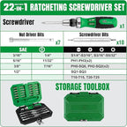 SK 22-in-1 Ratcheting Screwdriver with Nut Drivers, 216-P Multi-bit Screwdriver, Phillips, Slotted, Star, Square Bits Stored in Handle, Organized in Storage Toolbox