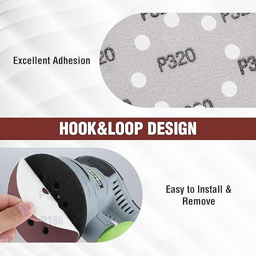 WORKPRO 150-piece Sanding Discs Set - 5-Inch 8-Hole Sandpaper 10 Grades Include 60, 80, 100, 120, 150,180, 240, 320, 400, 600 Grits for Random Orbital Sander(Not for Oscillating Tools or Mouse Sander)