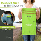 Zumi MINI 100% Cotton Camping Travel Towel - Small, Ultralight, Fast Drying, Highly Absorbent, Soft and Gentle on The Skin, Safe for The Planet (28" x 13" Green)