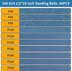 40-Piece 1/2 x 18 Inch 240 Grit Zirconia Sanding Belts, Heavy Duty Long-lasting Mini Sanding Bands for Belt Sander, Rust Paint Removal, Wood Metal Grinding and Finishing