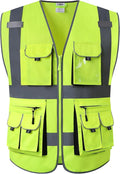 JKSafety 10 Pockets Class 2 High Visibility Zipper Front Safety Vest Yellow with High Reflective Strips Meets ANSI/ISEA Standards (88-Yellow, XX-Large)