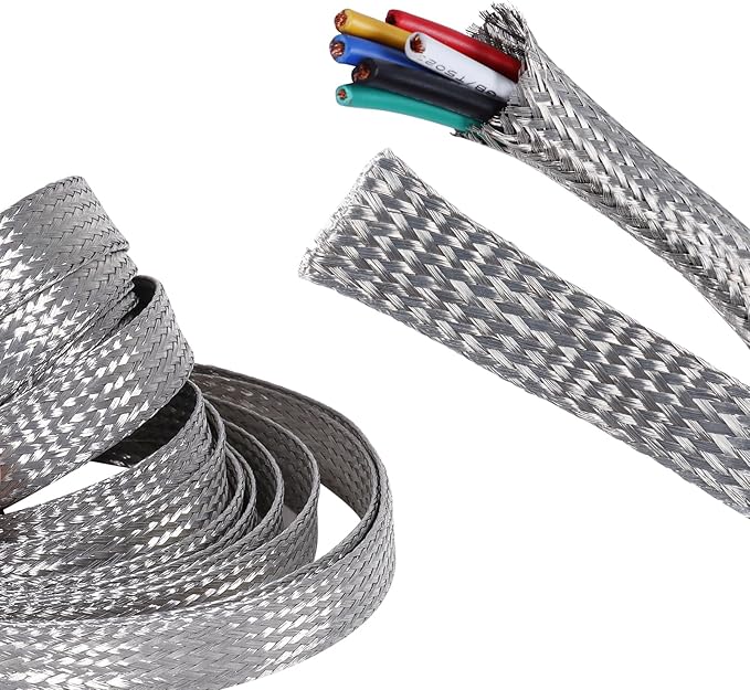 Tinned Copper Wire Shielding Sleeve, Expandable Ground Strap Wiring Braided Sleeving Metal Mesh Sheathing Cabling Wiring Protector (5/8inch - 25ft)