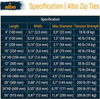ALBO Zip Ties White 6 Inch 1000 Pack 40 lb, Long Plastic Cable Ties Thick 0.14 Inch Tie Wraps Heavy Duty UV Resistant Nylon Wire Ties for Indoor and Outdoor
