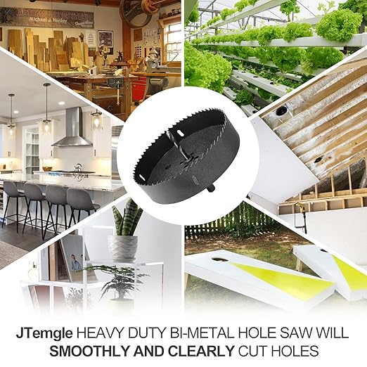 7 Inch Hole Saw with 1/2" Hex Shank Quick Change Arbor, JTemgle Bi-Metal Hole Saw Heavy Duty Hole Cutting Tool for Cornhole Boards, Recessed Lights, Wood, Plastic, Drywall & Soft Metal