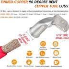 Tinned Copper Cable Lugs 10pcs 2 AWG-5/16 90 Degree Bent Battery Lugs,Heavy Duty Wire Lugs,Ring Terminal,2 Guage terminals,Battery Cable Ends/Terminal Connectors with 10pcs 3:1 Heat Shrink Tubing